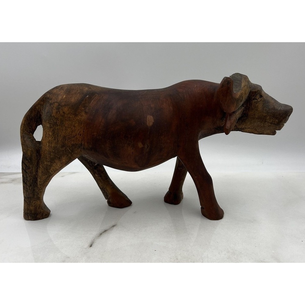 VTG Wood Cape Buffalo Figurine Hand Carved African Safari Folk Art Sculpture